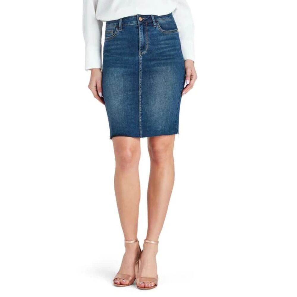 Sam Edelman Mini Skirt The Riley Raw Hem Denim Blue Size 31